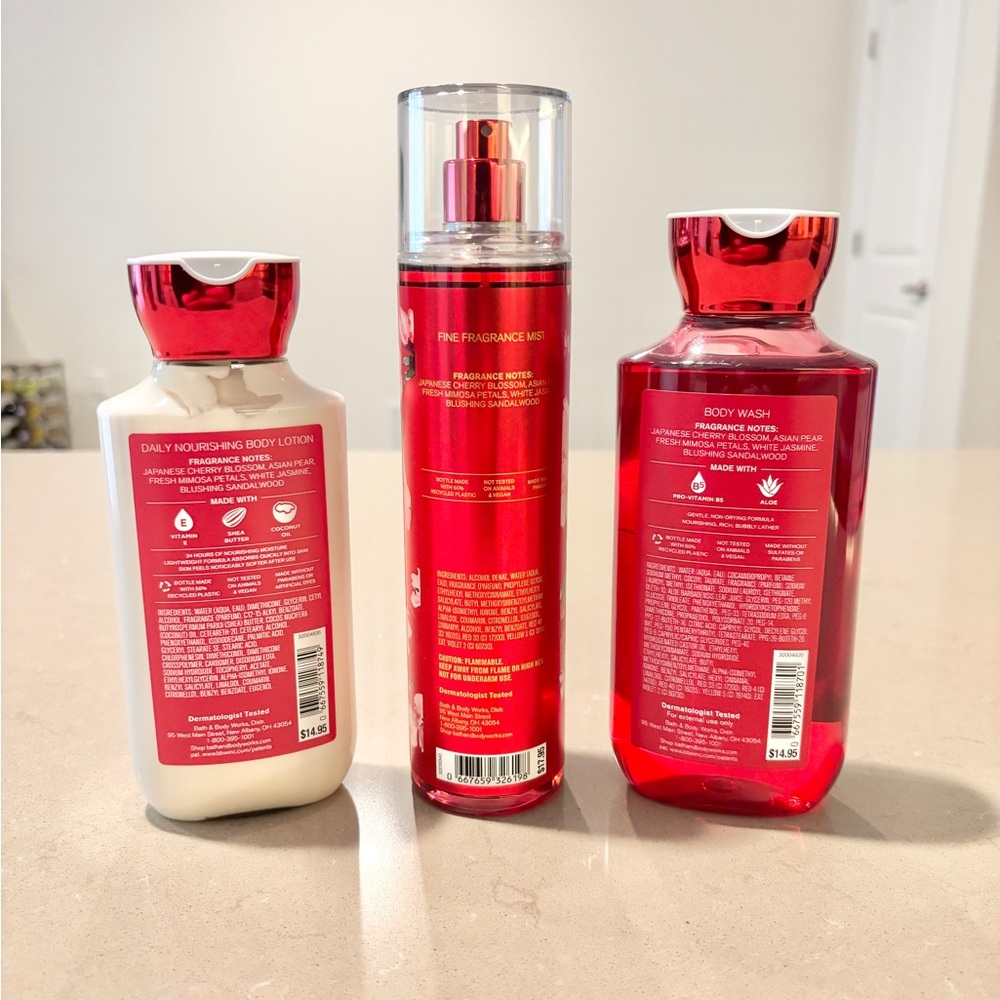 Bath & Body Works Japanese Cherry Blossom 3-Piece Set Lotion Mist Wash Valentine - Picture 2 of 2